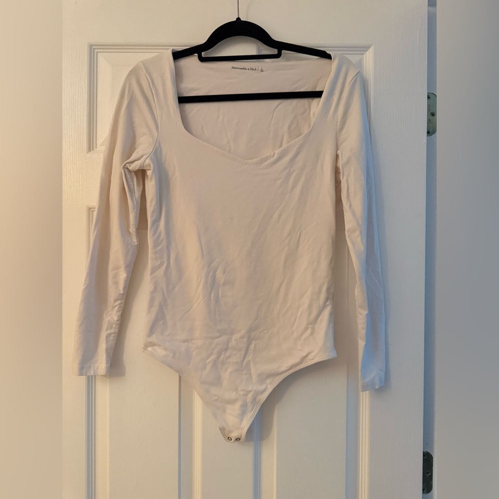 Abercrombie & Fitch Soft AF Seamless Long-Sleeve Bodysuit Ivory Color
